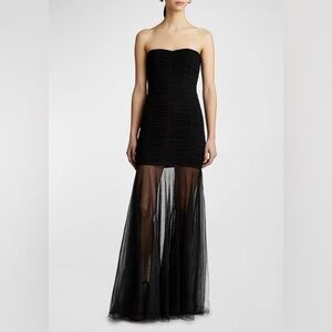 Zac Posen  Black Ruched Tulle Body-Con Gown NWT